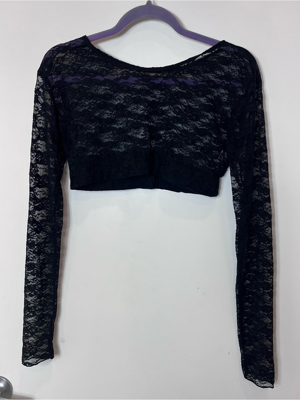 Black Sheer Lace Mesh Goth Edwardian Victorian Long Sleeve Crop Top Medium Layer - Picture 4 of 4